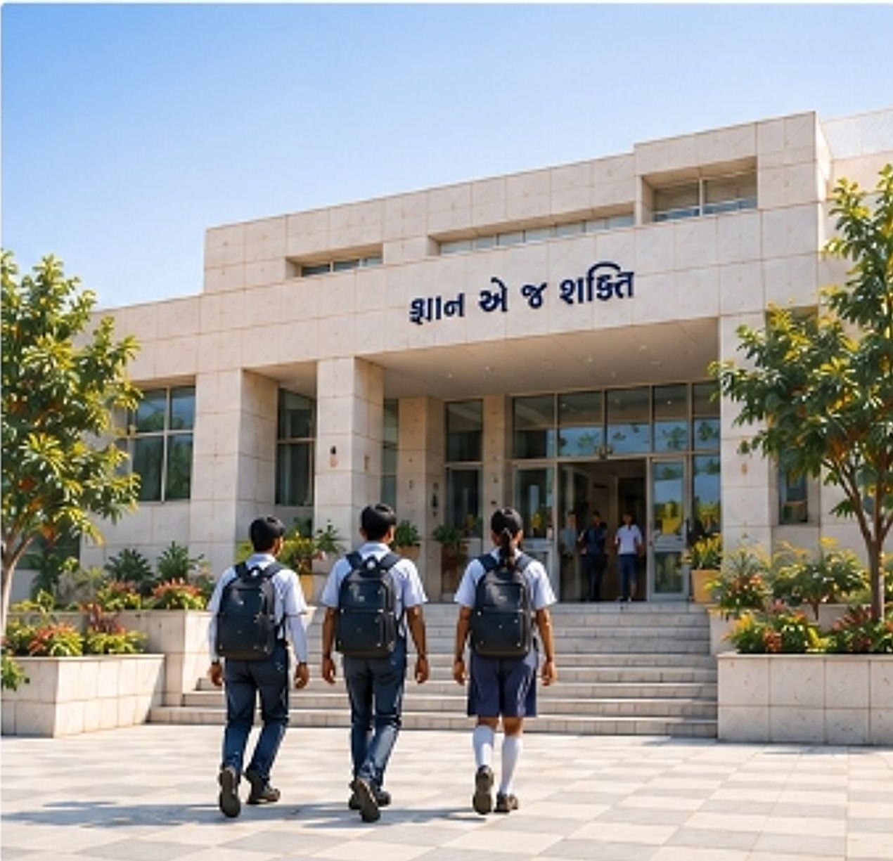 Vadodara School Building with Students