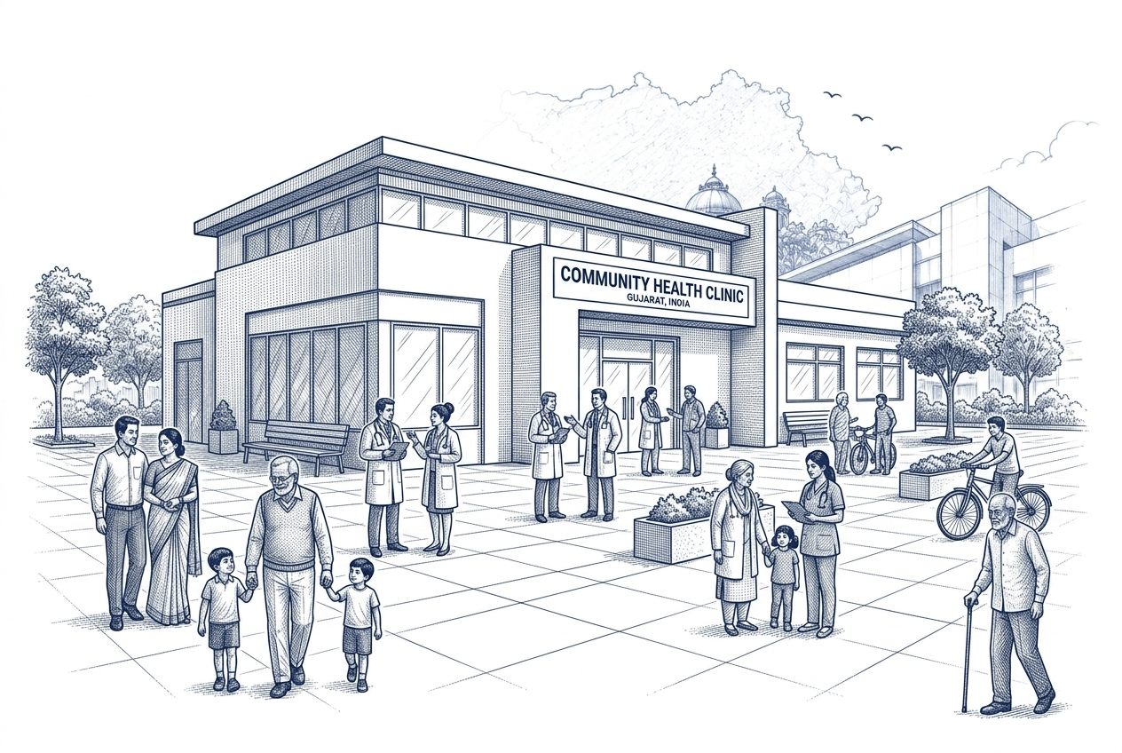 Community Health Clinic Architectural Line Art